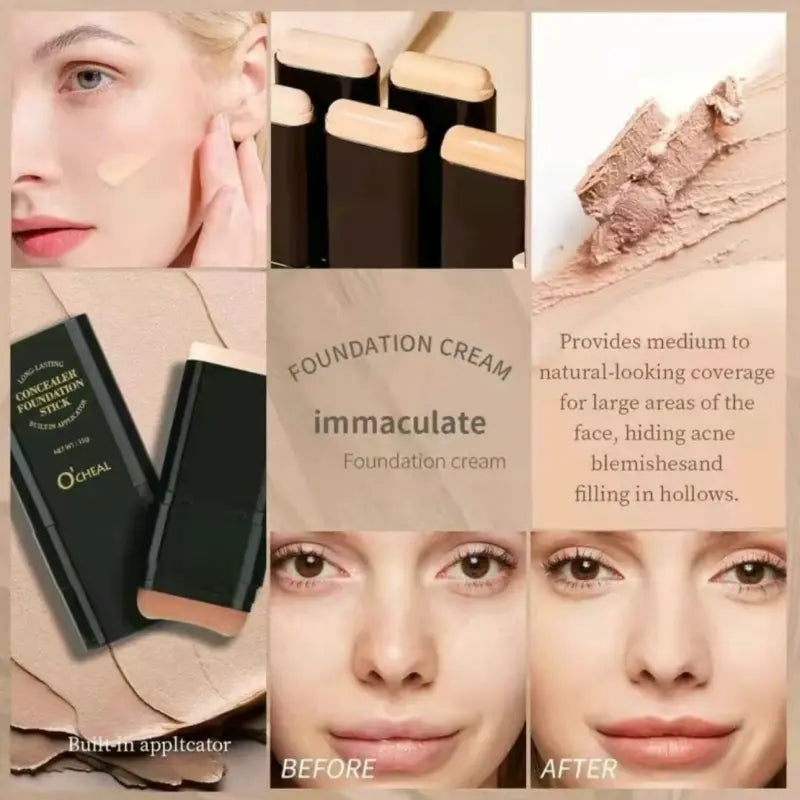 🪄Rolimey® Dual-Ended Foundation & Concealer Stick with Built-in Brush