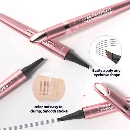 4-Tip Microblade Brow Pen - Waterproof Liquid Eyebrow Pencil for Natural Hair-Like Strokes
