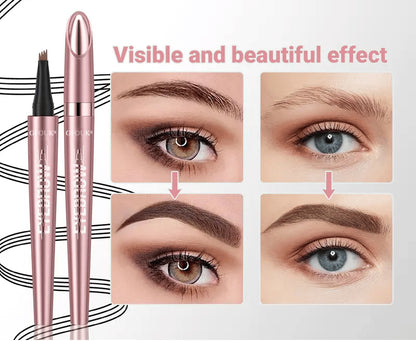 4-Tip Microblade Brow Pen - Waterproof Liquid Eyebrow Pencil for Natural Hair-Like Strokes